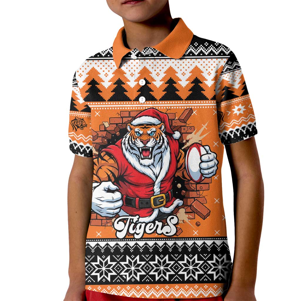 Santa Tiger Roar Personalized Kid Polo Shirt Christmas Rugby League Spirit - Aussie Hoodie
