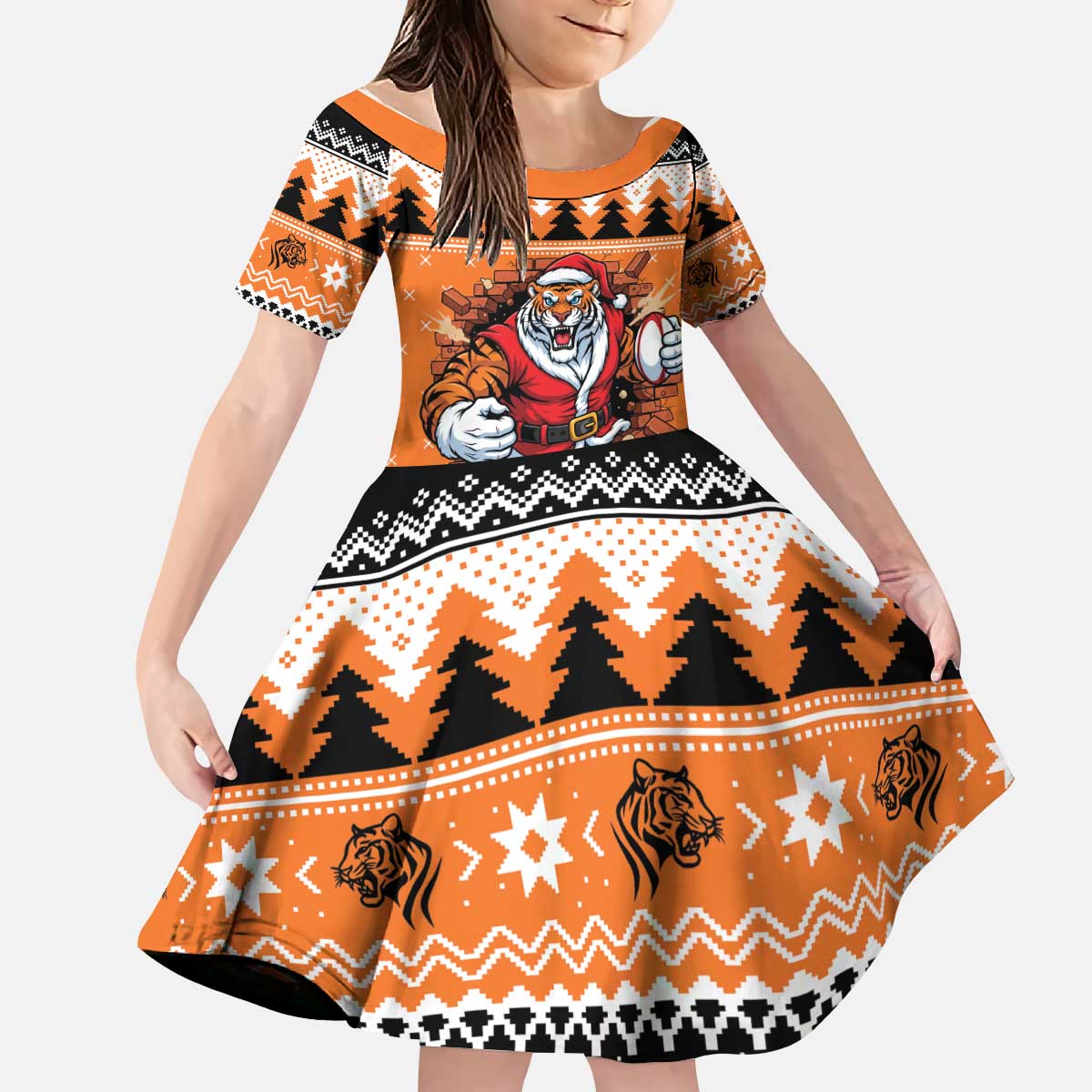 Santa Tiger Roar Personalized Kid Short Sleeve Dress Christmas Rugby League Spirit - Aussie Hoodie