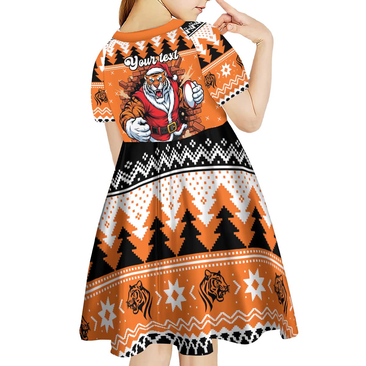Santa Tiger Roar Personalized Kid Short Sleeve Dress Christmas Rugby League Spirit - Aussie Hoodie
