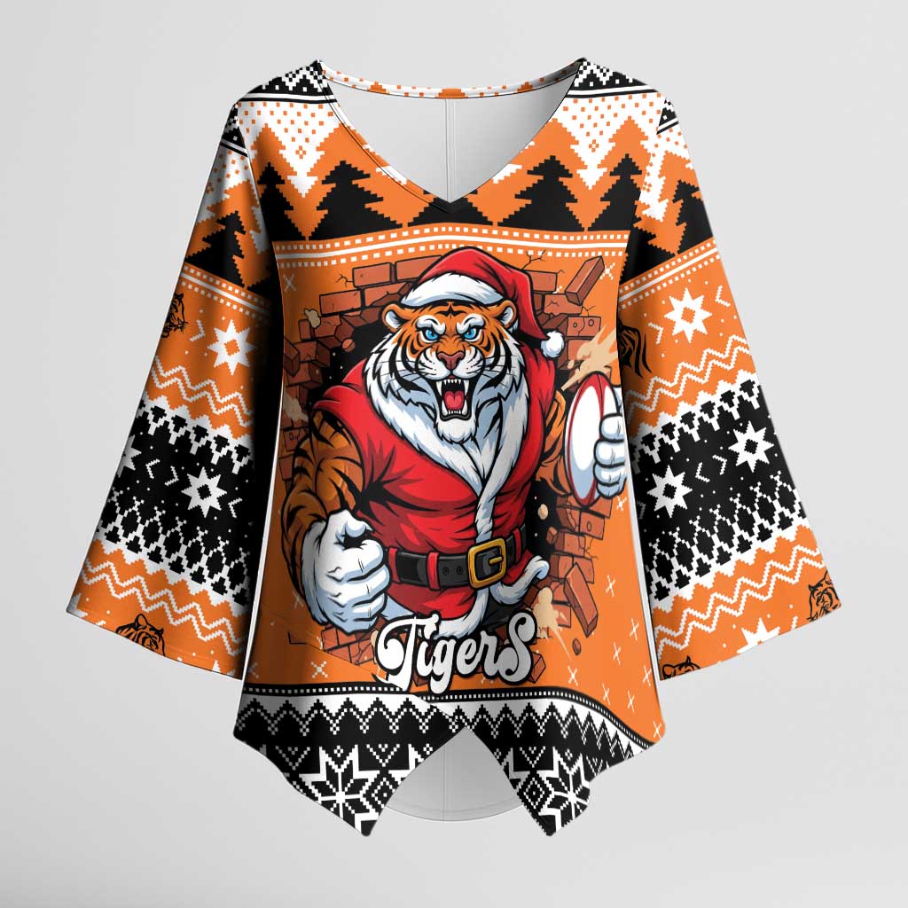 Santa Tiger Roar Personalized Kimono Sleeve Blouse Christmas Rugby League Spirit - Aussie Hoodie