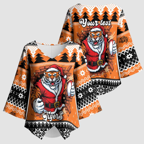 Santa Tiger Roar Personalized Kimono Sleeve Blouse Christmas Rugby League Spirit - Aussie Hoodie