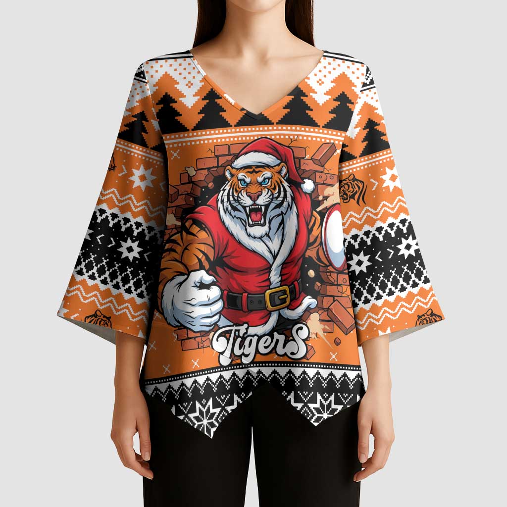 Santa Tiger Roar Personalized Kimono Sleeve Blouse Christmas Rugby League Spirit - Aussie Hoodie