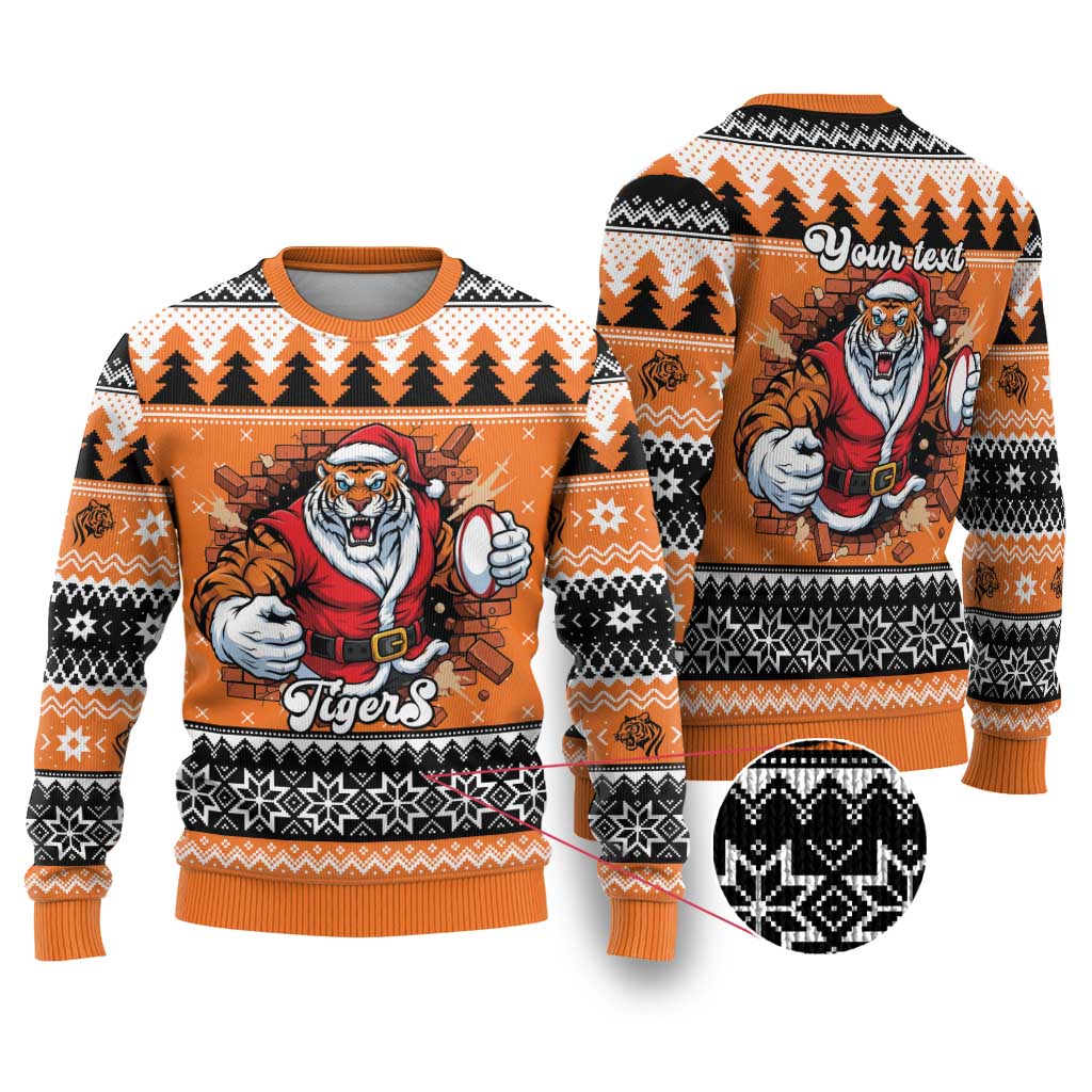 Santa Tiger Roar Personalized Ugly Christmas Sweater Christmas Rugby League Spirit - Aussie Hoodie