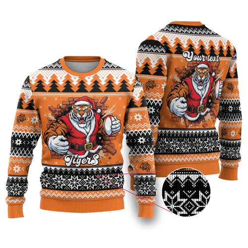 Santa Tiger Roar Personalized Ugly Christmas Sweater Christmas Rugby League Spirit - Aussie Hoodie