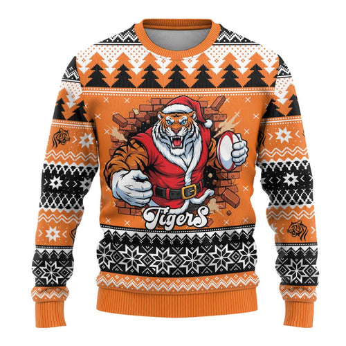 Santa Tiger Roar Personalized Ugly Christmas Sweater Christmas Rugby League Spirit - Aussie Hoodie