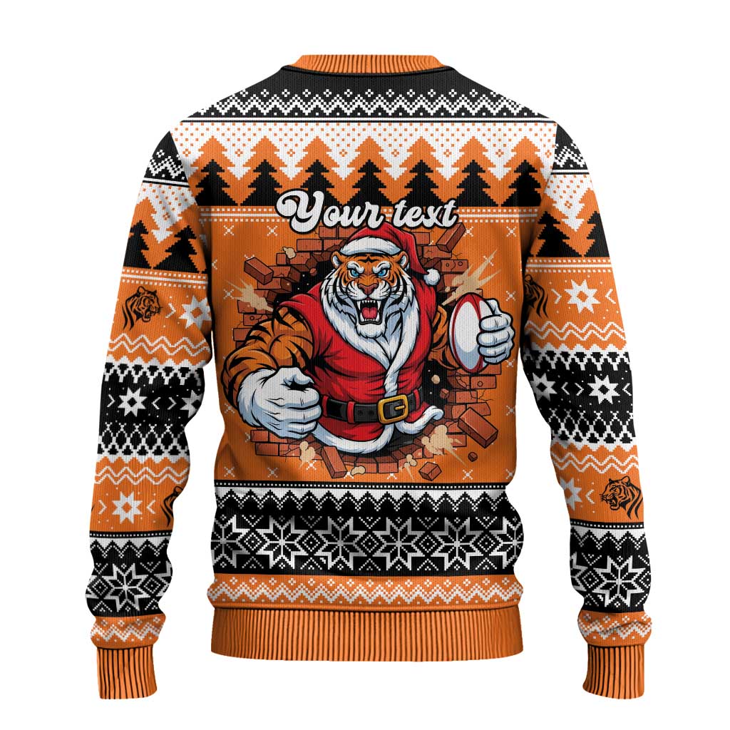 Santa Tiger Roar Personalized Ugly Christmas Sweater Christmas Rugby League Spirit - Aussie Hoodie