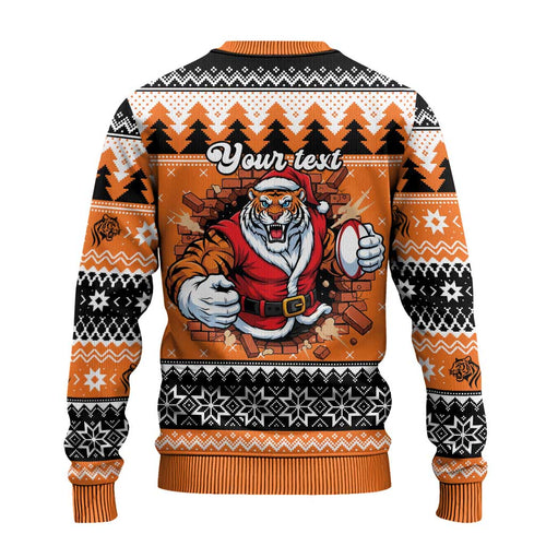 Santa Tiger Roar Personalized Ugly Christmas Sweater Christmas Rugby League Spirit - Aussie Hoodie