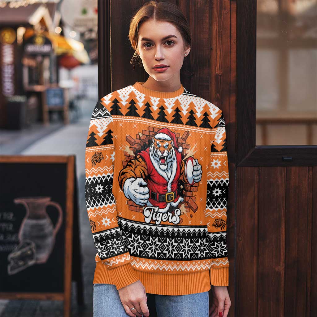 Santa Tiger Roar Personalized Ugly Christmas Sweater Christmas Rugby League Spirit - Aussie Hoodie