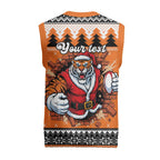 Santa Tiger Roar Personalized Christmas Knitted V-Neck Vest Christmas Rugby League Spirit - Aussie Hoodie