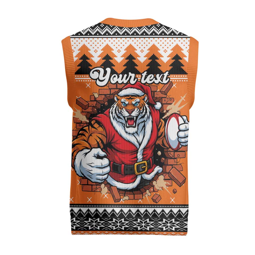 Santa Tiger Roar Personalized Christmas Knitted V-Neck Vest Christmas Rugby League Spirit - Aussie Hoodie