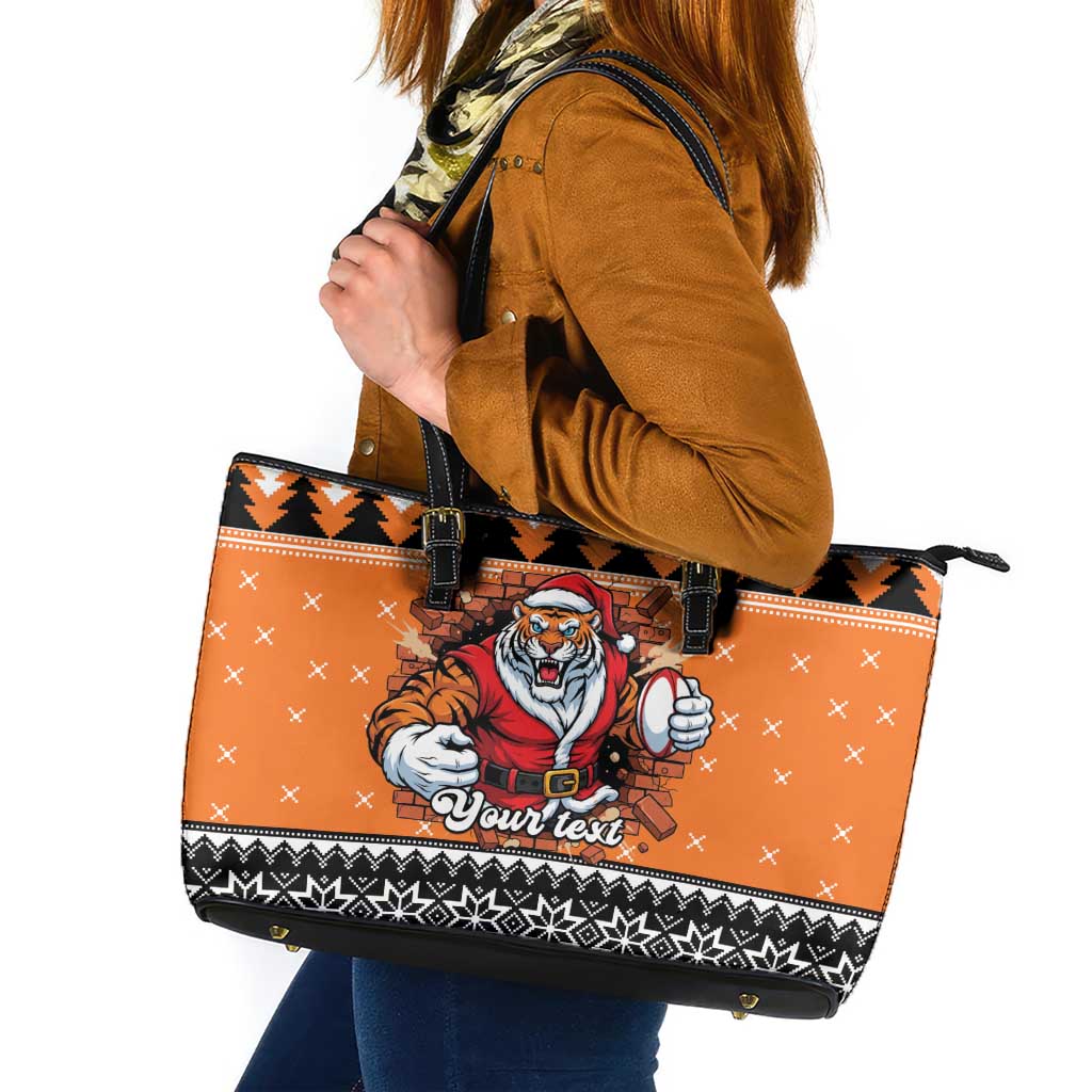 Santa Tiger Roar Personalized Leather Tote Bag Christmas Rugby League Spirit - Aussie Hoodie