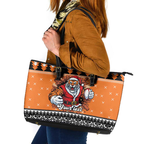 Santa Tiger Roar Personalized Leather Tote Bag Christmas Rugby League Spirit - Aussie Hoodie