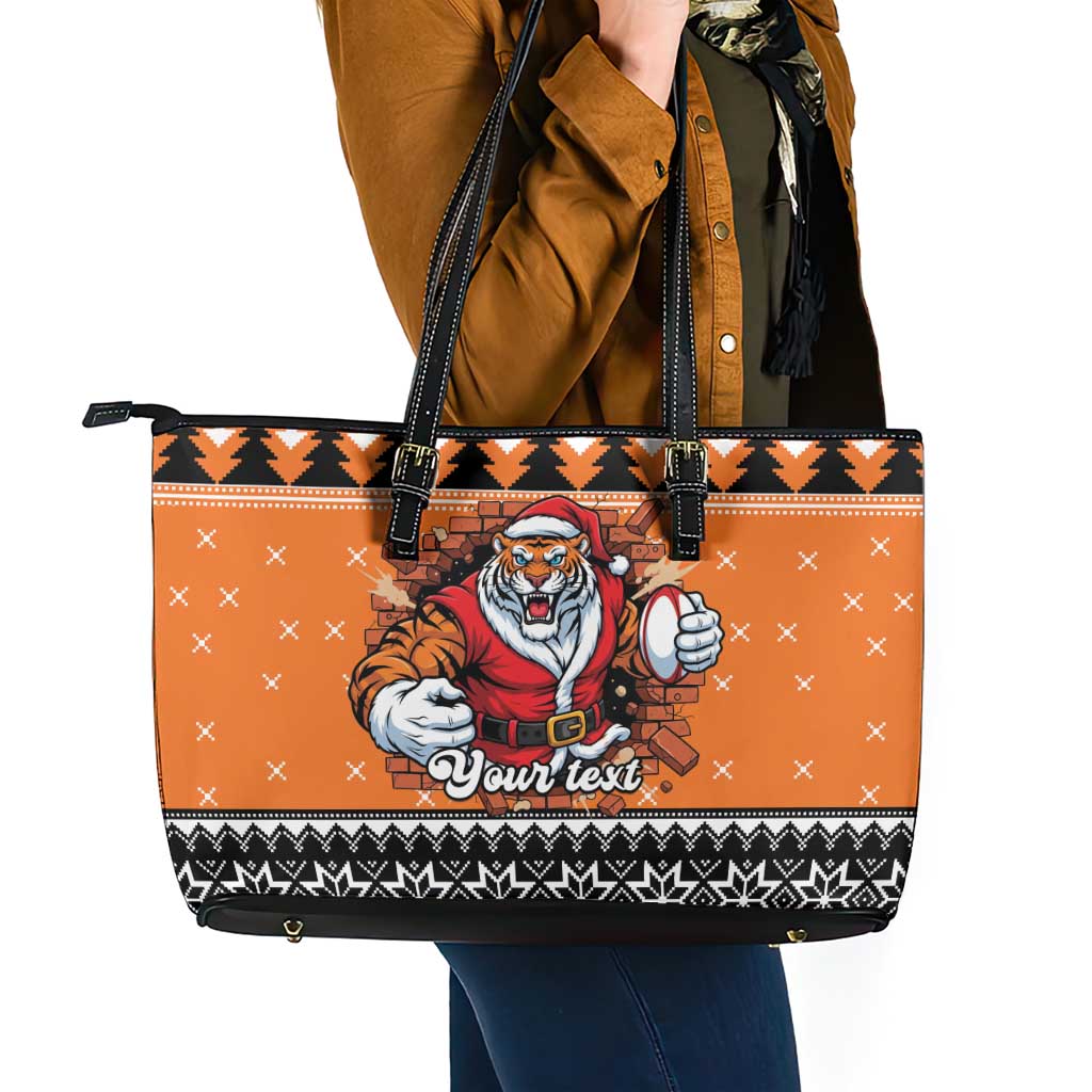 Santa Tiger Roar Personalized Leather Tote Bag Christmas Rugby League Spirit - Aussie Hoodie