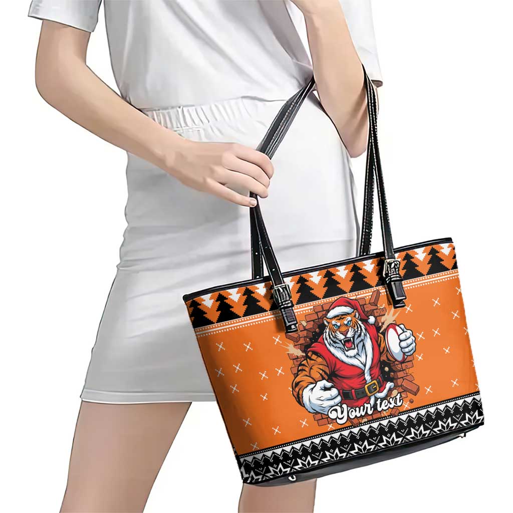 Santa Tiger Roar Personalized Leather Tote Bag Christmas Rugby League Spirit - Aussie Hoodie