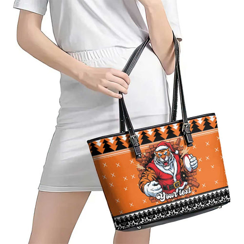 Santa Tiger Roar Personalized Leather Tote Bag Christmas Rugby League Spirit - Aussie Hoodie