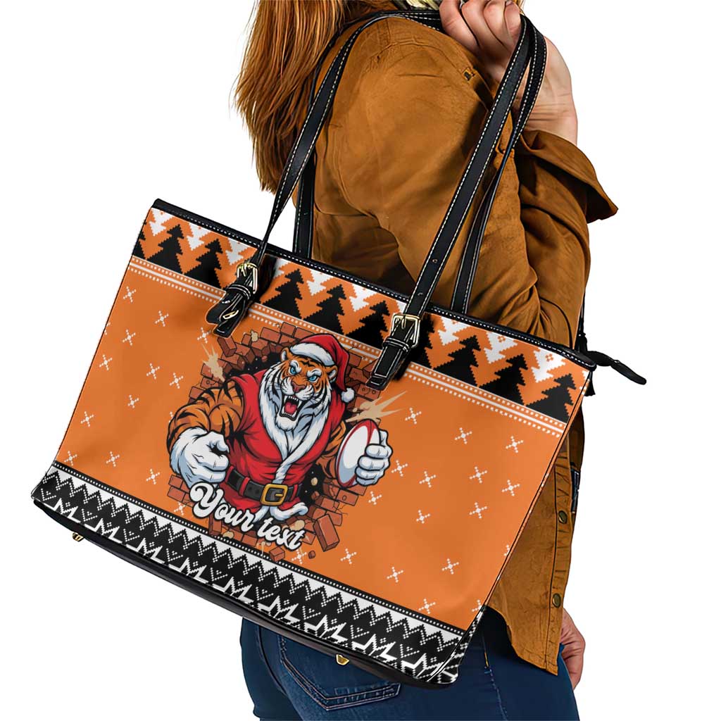 Santa Tiger Roar Personalized Leather Tote Bag Christmas Rugby League Spirit - Aussie Hoodie