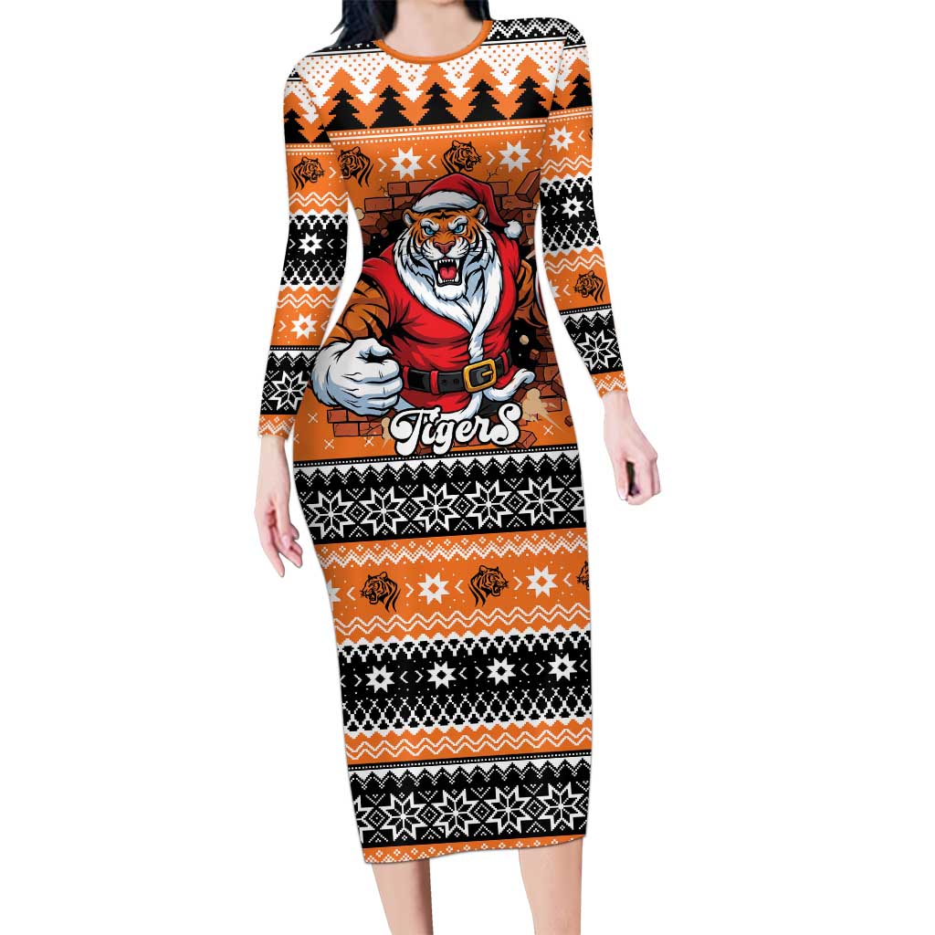 Santa Tiger Roar Personalized Long Sleeve Bodycon Dress Christmas Rugby League Spirit - Aussie Hoodie