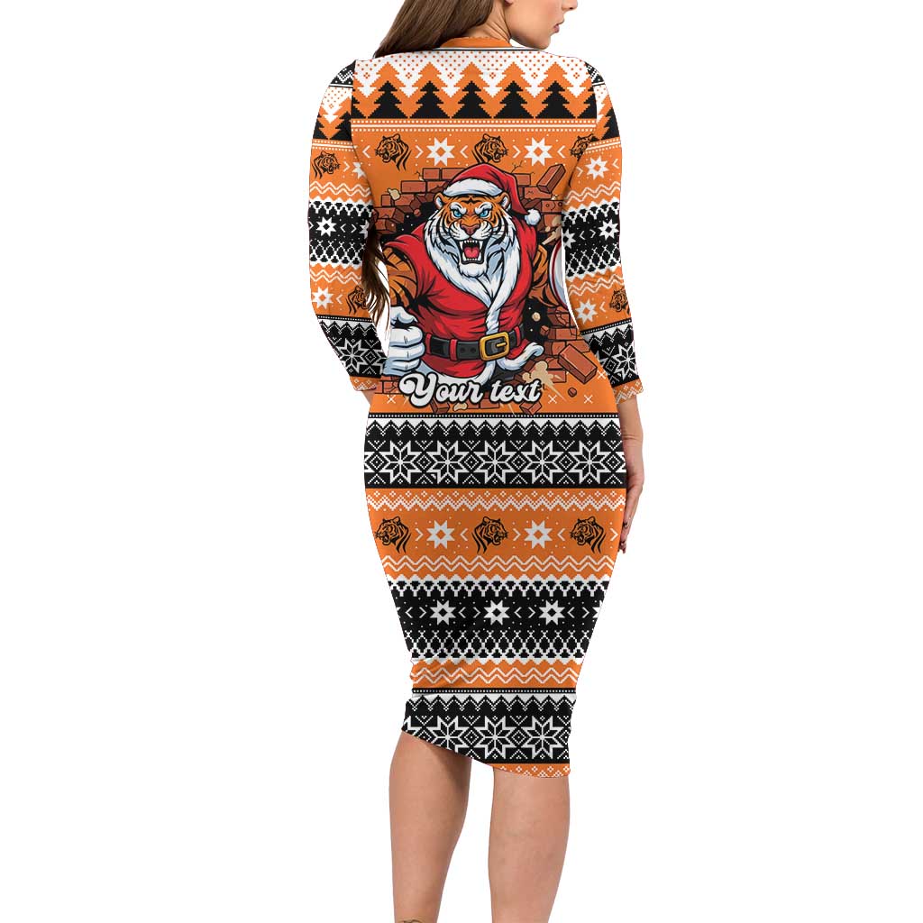 Santa Tiger Roar Personalized Long Sleeve Bodycon Dress Christmas Rugby League Spirit - Aussie Hoodie