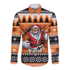 Santa Tiger Roar Personalized Long Sleeve Button Shirt Christmas Rugby League Spirit - Aussie Hoodie