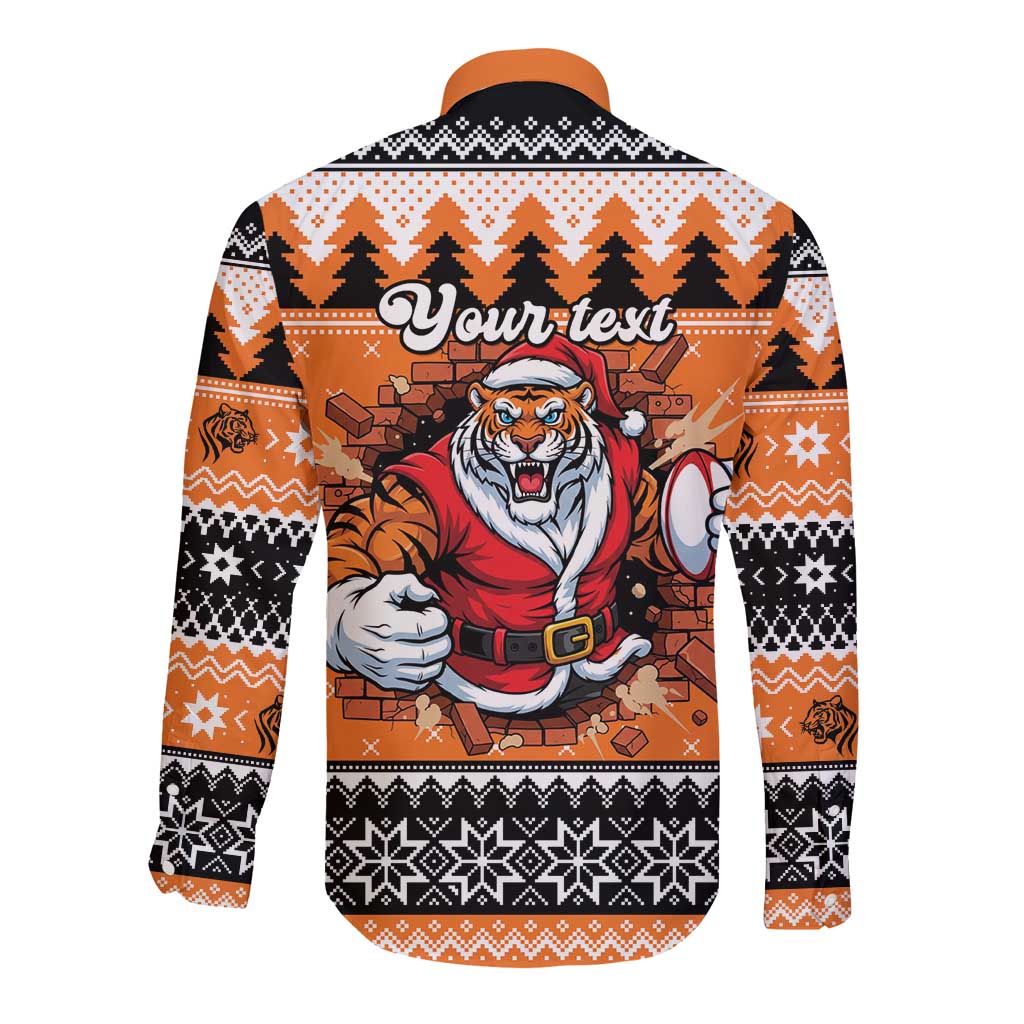 Santa Tiger Roar Personalized Long Sleeve Button Shirt Christmas Rugby League Spirit - Aussie Hoodie