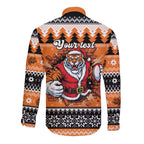Santa Tiger Roar Personalized Long Sleeve Button Shirt Christmas Rugby League Spirit - Aussie Hoodie