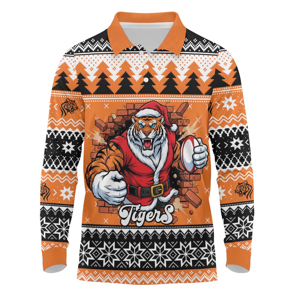 Santa Tiger Roar Personalized Long Sleeve Polo Shirt Christmas Rugby League Spirit - Aussie Hoodie