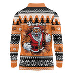 Santa Tiger Roar Personalized Long Sleeve Polo Shirt Christmas Rugby League Spirit - Aussie Hoodie