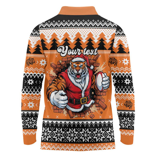 Santa Tiger Roar Personalized Long Sleeve Polo Shirt Christmas Rugby League Spirit - Aussie Hoodie