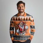 Santa Tiger Roar Personalized Long Sleeve Polo Shirt Christmas Rugby League Spirit - Aussie Hoodie