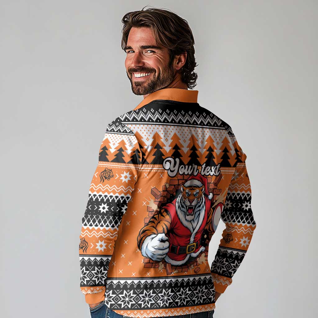 Santa Tiger Roar Personalized Long Sleeve Polo Shirt Christmas Rugby League Spirit - Aussie Hoodie