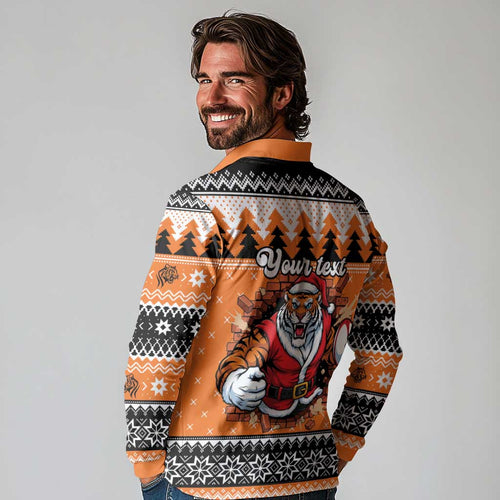 Santa Tiger Roar Personalized Long Sleeve Polo Shirt Christmas Rugby League Spirit - Aussie Hoodie