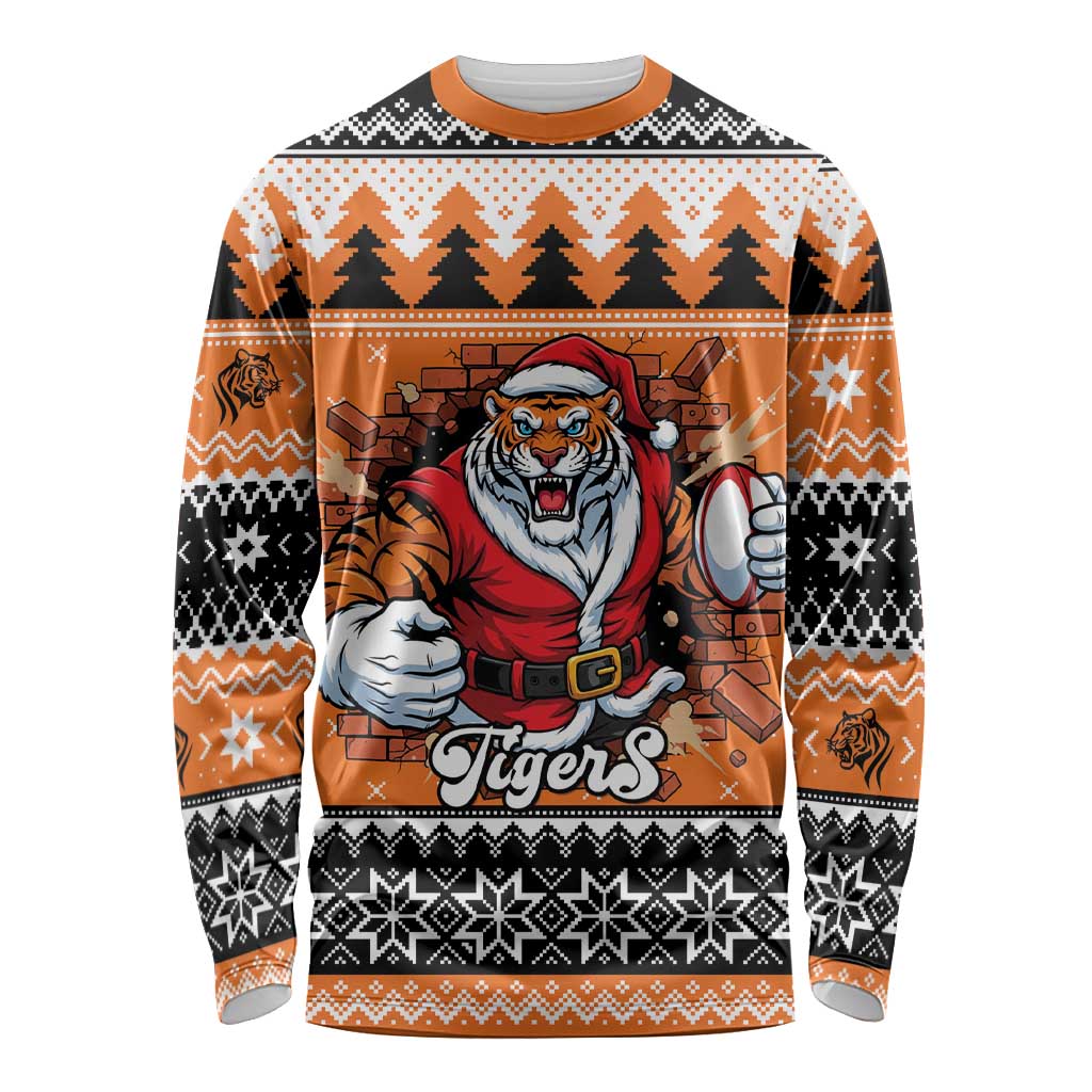 Santa Tiger Roar Personalized Long Sleeve Shirt Christmas Rugby League Spirit - Aussie Hoodie