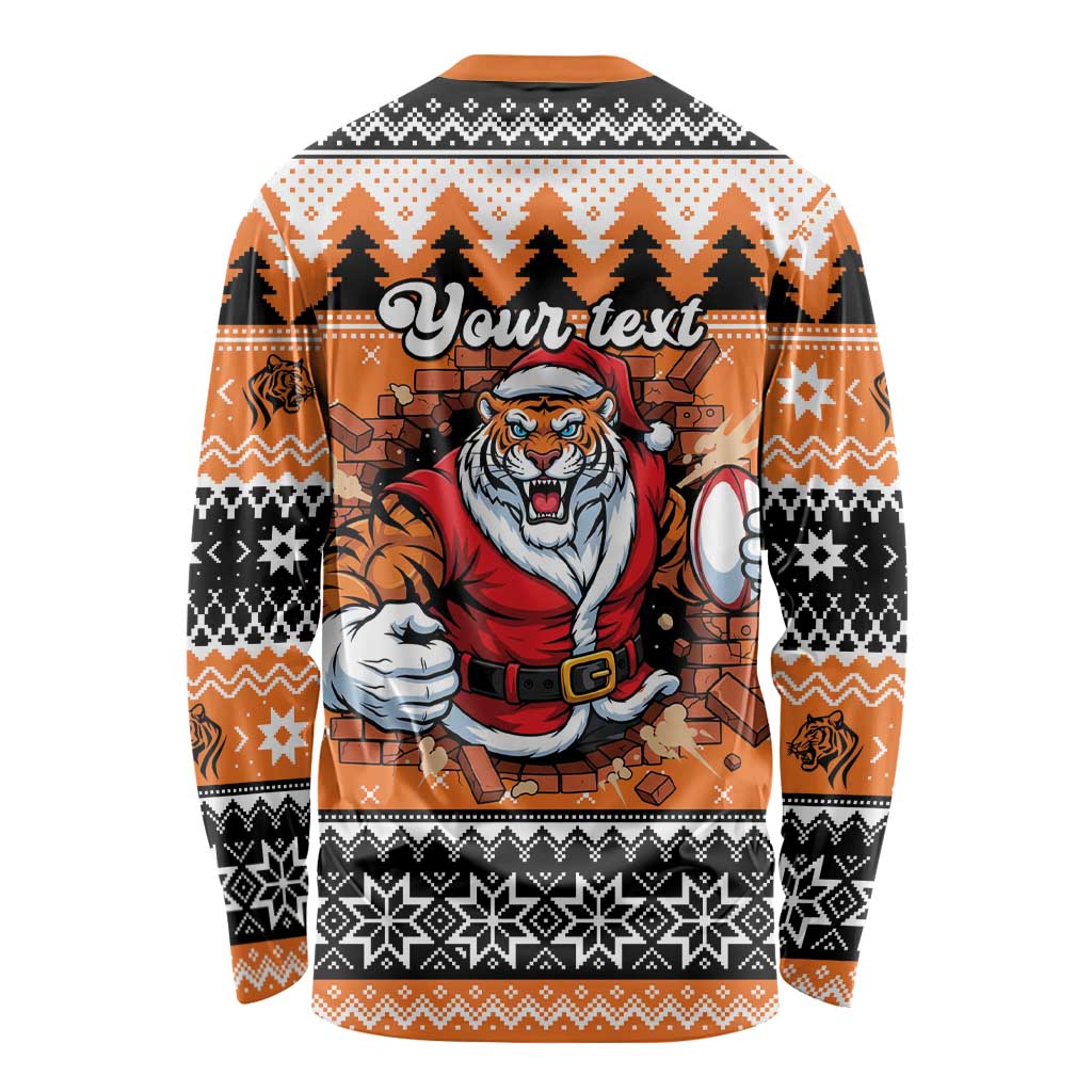 Santa Tiger Roar Personalized Long Sleeve Shirt Christmas Rugby League Spirit - Aussie Hoodie