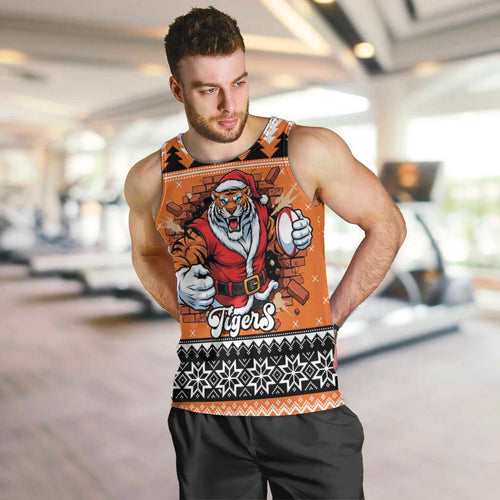 Santa Tiger Roar Personalized Men Tank Top Christmas Rugby League Spirit - Aussie Hoodie