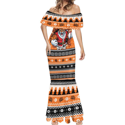 Santa Tiger Roar Personalized Mermaid Dress Christmas Rugby League Spirit - Aussie Hoodie