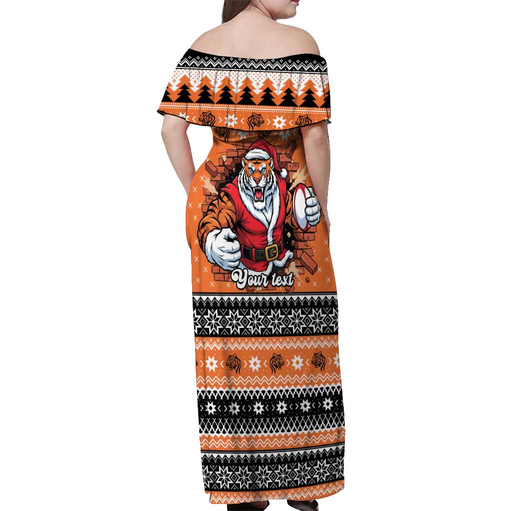 Santa Tiger Roar Personalized Off Shoulder Maxi Dress Christmas Rugby League Spirit - Aussie Hoodie