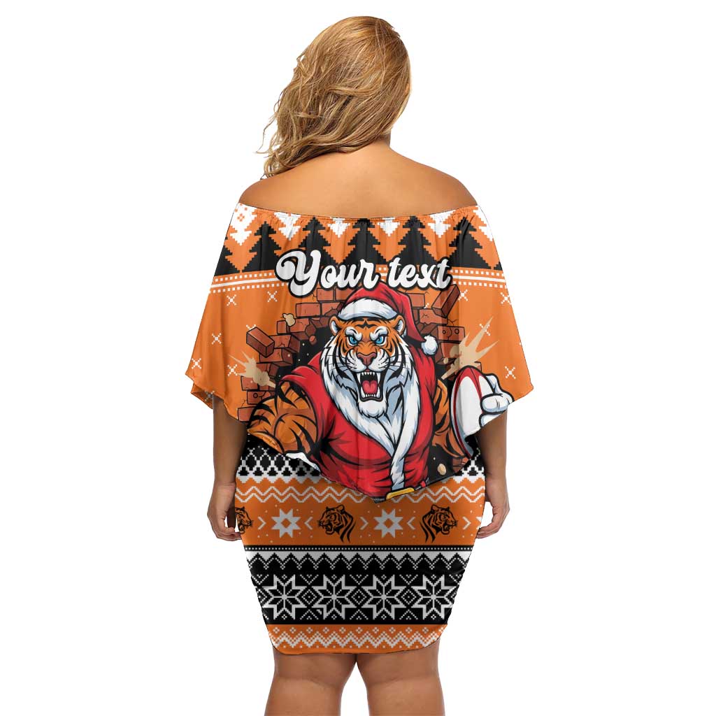 Santa Tiger Roar Personalized Off Shoulder Short Dress Christmas Rugby League Spirit - Aussie Hoodie