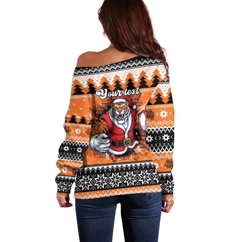 Santa Tiger Roar Personalized Off Shoulder Sweater Christmas Rugby League Spirit - Aussie Hoodie