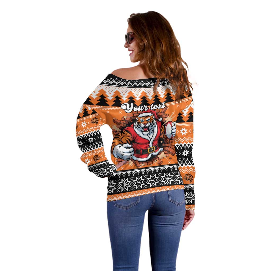 Santa Tiger Roar Personalized Off Shoulder Sweater Christmas Rugby League Spirit - Aussie Hoodie