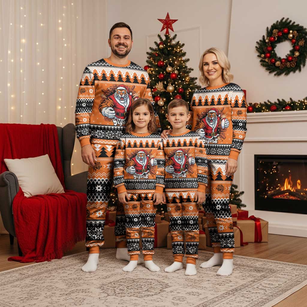 Santa Tiger Roar Personalized Christmas Pajama Set Christmas Rugby League Spirit - Aussie Hoodie