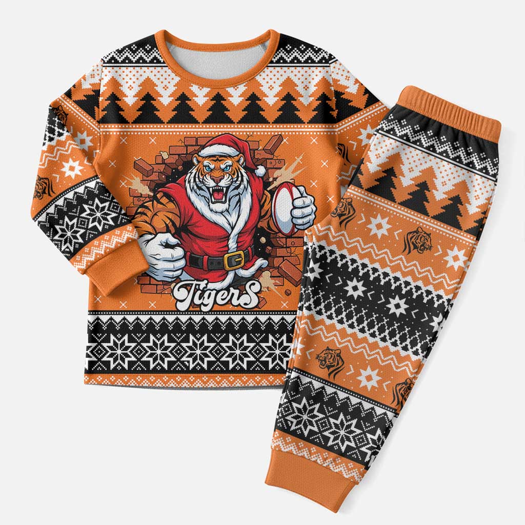 Santa Tiger Roar Personalized Christmas Pajama Set Christmas Rugby League Spirit - Aussie Hoodie