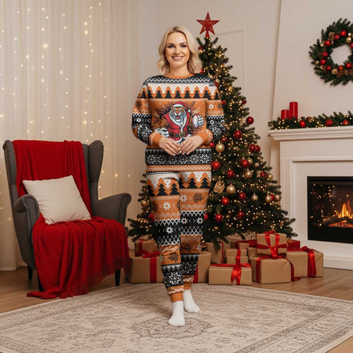 Santa Tiger Roar Personalized Christmas Pajama Set Christmas Rugby League Spirit - Aussie Hoodie