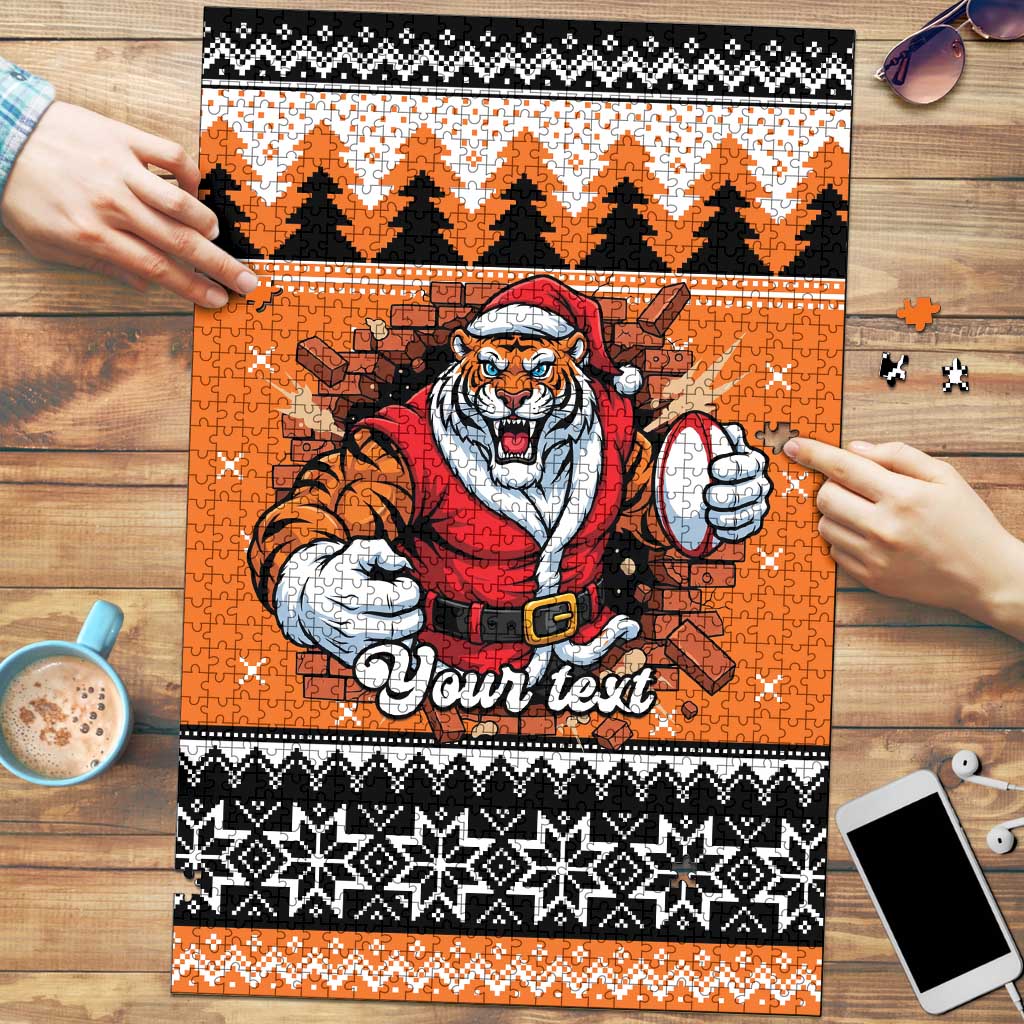Santa Tiger Roar Personalized Puzzle Christmas Rugby League Spirit - Aussie Hoodie