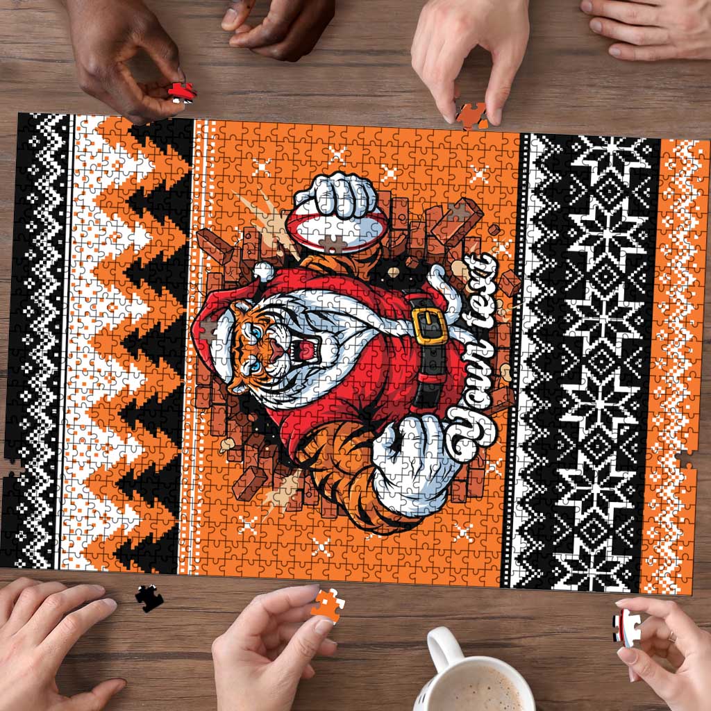 Santa Tiger Roar Personalized Puzzle Christmas Rugby League Spirit - Aussie Hoodie