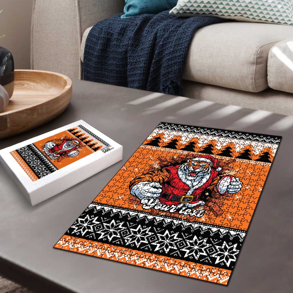 Santa Tiger Roar Personalized Puzzle Christmas Rugby League Spirit - Aussie Hoodie