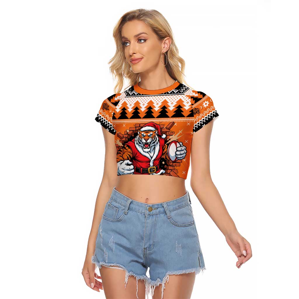 Santa Tiger Roar Personalized Raglan Cropped T Shirt Christmas Rugby League Spirit - Aussie Hoodie