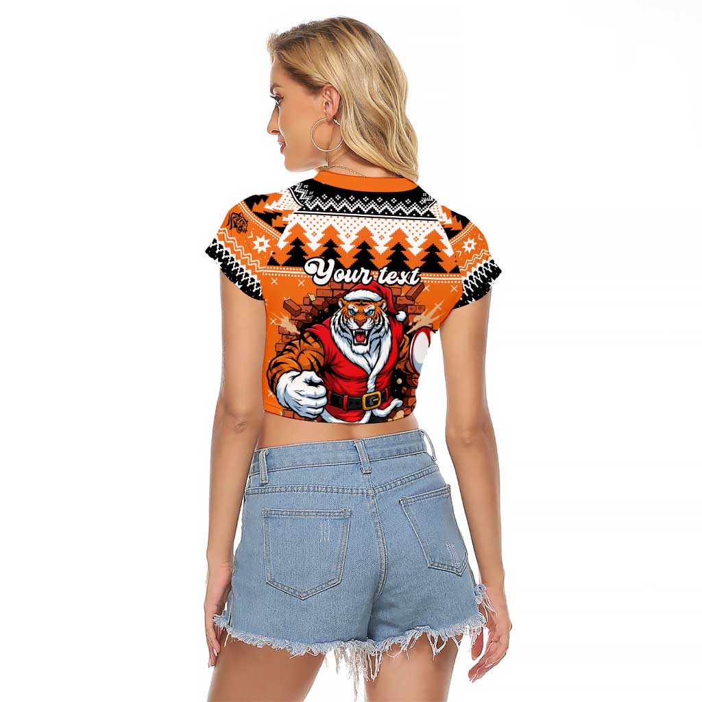 Santa Tiger Roar Personalized Raglan Cropped T Shirt Christmas Rugby League Spirit - Aussie Hoodie