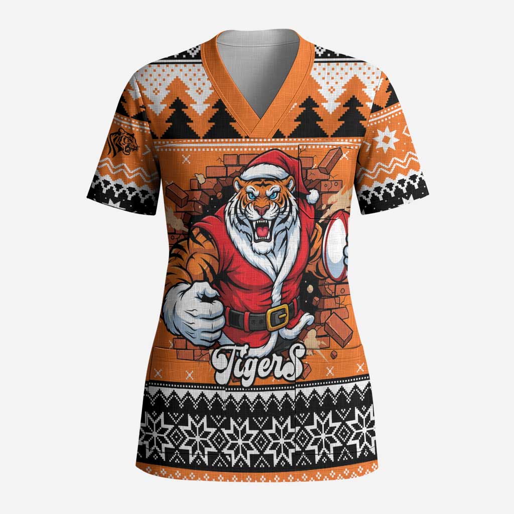 Santa Tiger Roar Personalized Scrub Top Christmas Rugby League Spirit - Aussie Hoodie