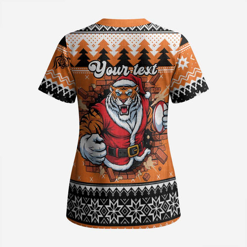 Santa Tiger Roar Personalized Scrub Top Christmas Rugby League Spirit - Aussie Hoodie