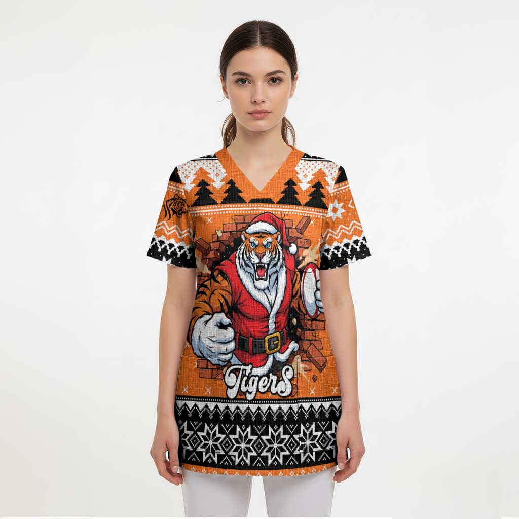 Santa Tiger Roar Personalized Scrub Top Christmas Rugby League Spirit - Aussie Hoodie